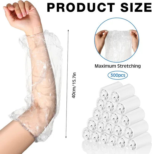 Miniatura 2 de Xtinmee 300 fundas desechables de plástico, protectores de brazos, a granel, impermeables, con elástico en el puño, 15.7 pulgadas de largo
