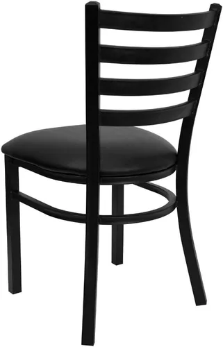 Miniatura 5 de Flash Furniture HERCULES Series Silla de restaurante de metal con respaldo de escalera negra - Asiento de vinilo negro