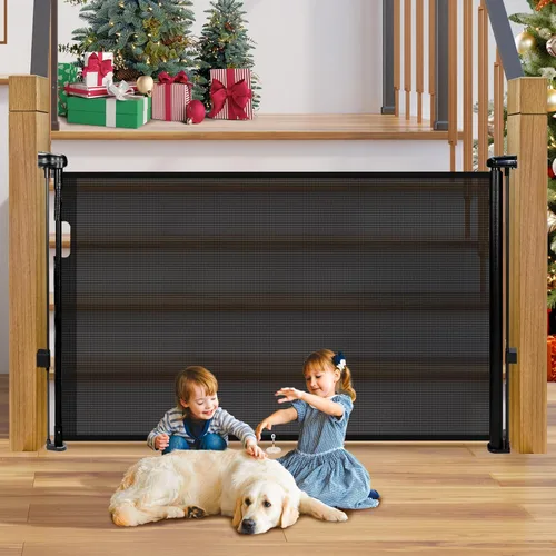 Miniatura 9 de Puertas de bebé retráctiles para escaleras, Pravoluxmax puerta retráctil extra ancha de 78" con varillas de soporte para la casa, puerta de Blanco
