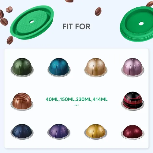 Miniatura 5 de Paquete de 2 tapas reutilizables para cápsulas de café con 6 cápsulas, 80/150/7.8 fl oz, cápsulas de café recargables de silicona de grado