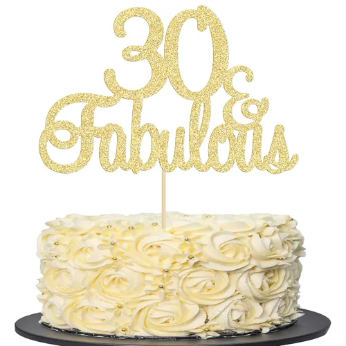 Gyufise 1 decoración de 30 con purpurina dorada y fabulosos adornos para tartas de 30 años y fabulosos adornos para tartas de cumpleaños de 30 años,