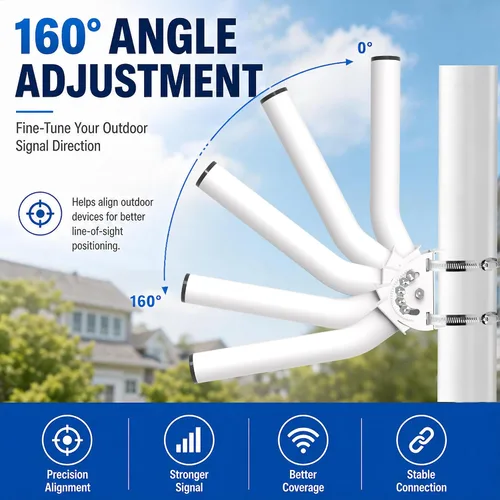Miniatura 3 de Soporte de puente inalámbrico, soporte de montaje de antena de poste en J ajustable de 12 pulgadas en 160°, kit de montaje en pared o poste de 1.38