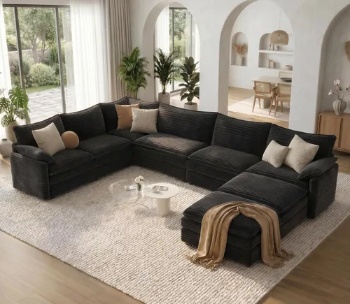 Miniatura 37 de Vesgantti 2 Piece Loveseat & 3 Seater Sofa Set, Modular Cloud Couch, Beige