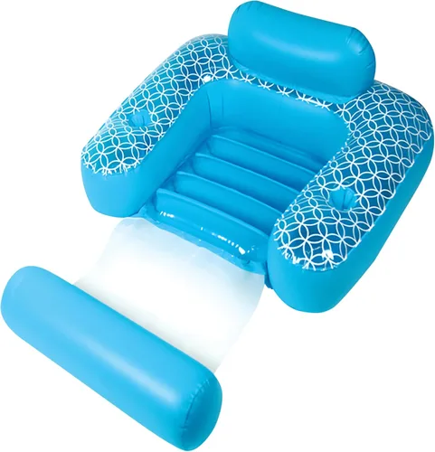 Silla inflable de piscina Shangri-La azul y blanco con portavasos de 68.5 pulgadas