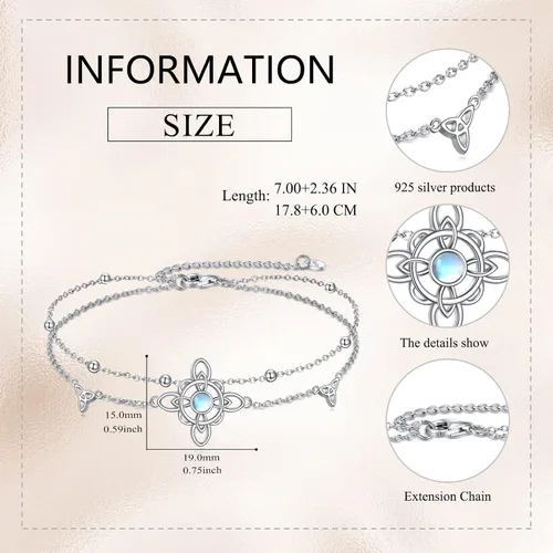 Miniatura 5 de VONALA Pulsera ajustable de plata de ley, diseño de nudo de bruja, doble círculo, libélula, mariposa, pulsera ajustable para verano, playa, cadena