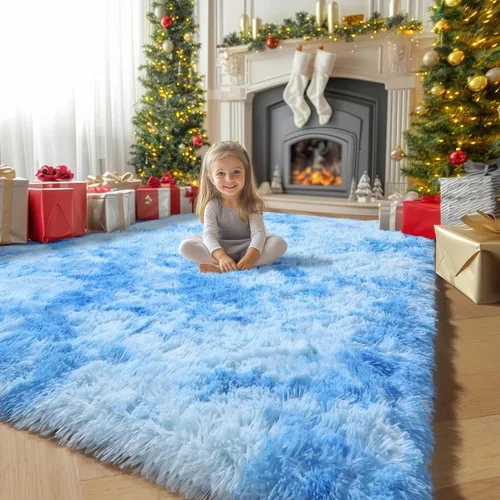 Miniatura 26 de Alfombras moradas para dormitorio de niñas, alfombra de 5 x 8 pies, alfombra peluda esponjosa para sala de estar, alfombras peludas gruesas