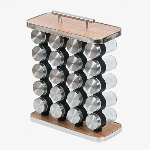 Organizador y almacenamiento de especias - Estante vertical para especias con tarros - Especieros para cocina moderna Plata-20 tarros