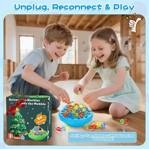 Miniatura 2 de Juego de equilibrio de canicas, 50 canicas coloridas con almacenamiento integrado, divertido desafío familiar para 1-4 jugadores, juguete educativo