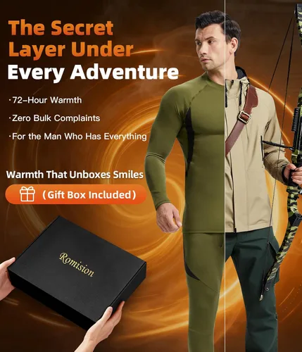 Miniatura 2 de romision 2 Pack Thermal Underwear for Men Long Johns Fleece Lined Hunting Gear Bottom Top Set Base Layer Cold Weather XS-4XL
