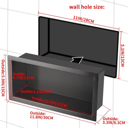 Miniatura 2 de Nicho de ducha de acero inoxidable cepillado de 12 x 6 pulgadas, organizador de ducha empotrado, inserto de estante de baño para instalación