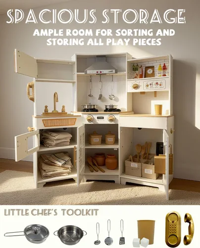Miniatura 6 de YUG Juego de cocina de juguete para niños con luces y sonidos reales, set de cocina de juguete para niños pequeños que incluye estufa, horno