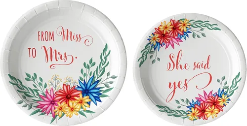 Miniatura 2 de Bridal: From Miss to Mrs (Colorful Floral) Vajilla Pack: Juego de platos de papel, servilletas y tazas desechables para 20 Novia: de la señorita a