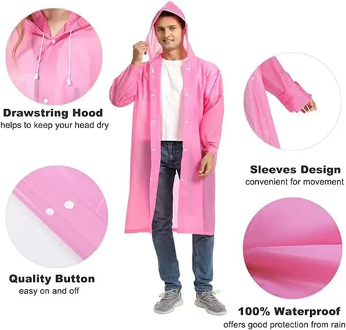 Miniatura 2 de Chubasquero, paquete de 2 ponchos de lluvia para hombres, mujeres y adultos, abrigo impermeable portátil reutilizable con capucha