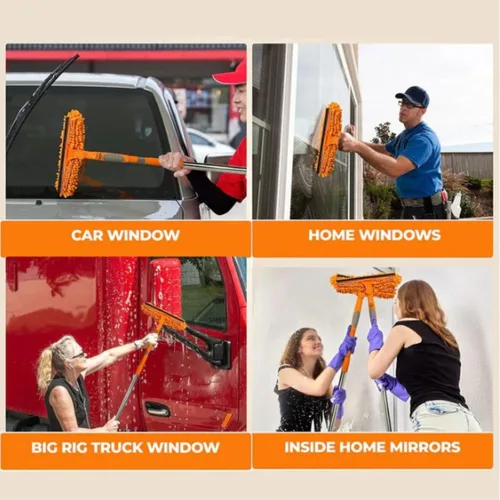 Miniatura 5 de Escobilla giratoria de 10 pulgadas con cepillo de microfibra extraíble 2 en 1 y cabezal de lavadora para limpieza de ventanas y paneles solares, se