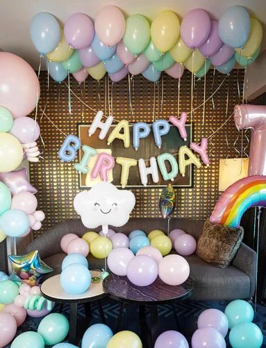 Miniatura 5 de Decoraciones de cumpleaños pastel, globos pastel con pancarta de globos de feliz cumpleaños, globos de macarrón, globo de látex de nube