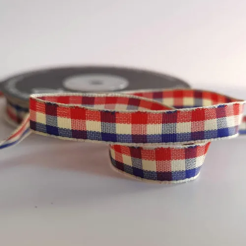 Miniatura 5 de Cinta a cuadros de guinga – 25 yardas, rojo y azul (3/8 pulgadas) para decoración de Navidad y embalaje de regalo