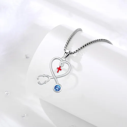 Miniatura 18 de Collar de alas de ángel de plata de ley 925, ángel de la guarda, enfermera RN caduceo, dije de ángel de cristal, joyería de regalo para mujer