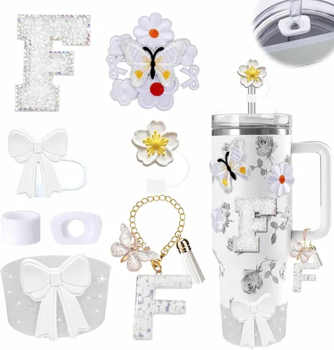 Miniatura 53 de 15 piezas de set de accesorios para vaso Stanley Cup 30oz 40oz con asa, incluye cubierta de pajita de silicona y bota, encanto de asa, encantos
