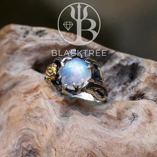 Miniatura 6 de Cleo & Mio - Juego de anillos de compromiso con piedra lunar arcoíris de 0.315 in, anillos de compromiso de oro y plata de ley para mujer, anillo