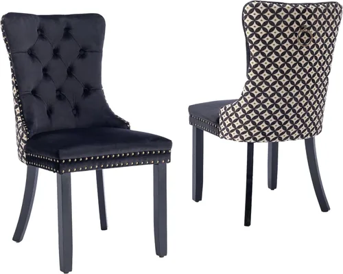 Miniatura 25 de LKTART Juego de 2 sillas de comedor de terciopelo, sillas de comedor copetudas con ribete de anillo de clavo, silla de comedor tapizada con patas