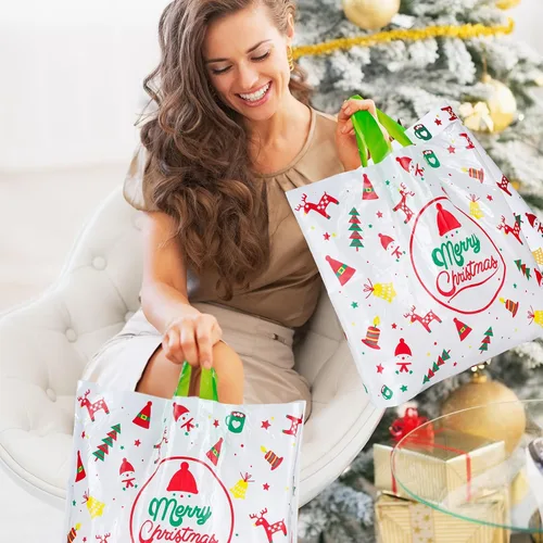 Miniatura 4 de Fulmoon 200 bolsas de regalo de Navidad extragrandes de plástico con asas, reutilizables, mercancía, compras, venta al por menor, bolsas