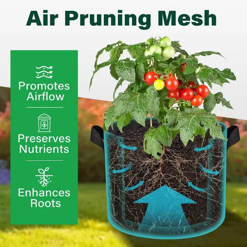 Miniatura 4 de LotFancy Paquete de 5 bolsas de cultivo de 10 galones, macetas de tela de aireación no tejida gruesa de 10.58 oz con asas reforzadas, contenedores