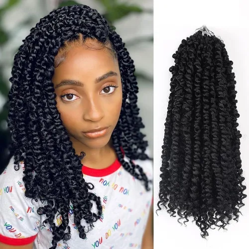 Miniatura 19 de Cabello Passion Twist – 8 pulgadas Passion Twist Crochet Hair para mujer, 8 paquetes de cabello rizado pretrenzado Passion Twists extensiones de 1b