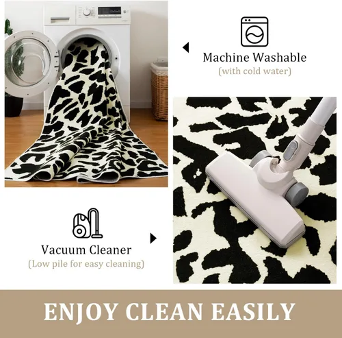 Miniatura 5 de YIHOUSE Alfombra de leopardo para sala de estar, bonita alfombra con estampado de guepardo blanco y negro, moderna, lavable, alfombras con estampado
