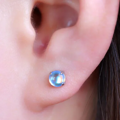 Miniatura 5 de Limerencia Aretes hipoalergénicos de titanio puro, ópalopiedra lunaojo de gatoturquesa azul, grado de implante, joyería delicada para orejas