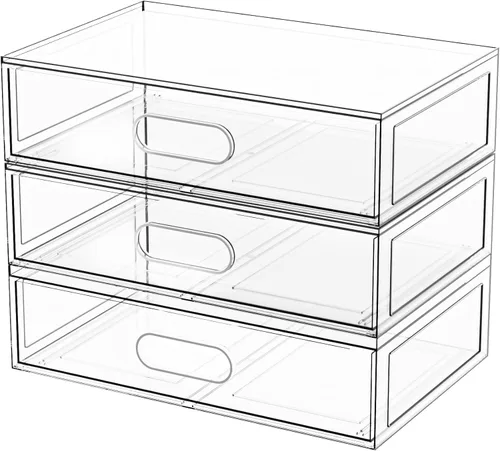 Miniatura 8 de Paquete de 2 cajones transparentes de almacenamiento de maquillaje, organizadores de baño apilables de 12 pulgadas de ancho y cajón