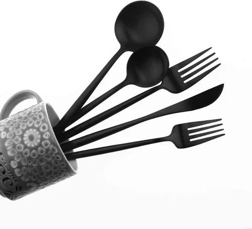 Miniatura 4 de Juego de cubiertos de acero inoxidable 18/10 de 20 piezas, vajilla de lujo para viajes, incluye cuchillo, tenedor, cuchara, servicio para 4