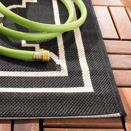 Miniatura 4 de SAFAVIEH Alfombra lavable para exteriores, colección Courtyard de 2.3 x 6.7 pies, color negro y crema, no desprende pelusa y de fácil limpieza