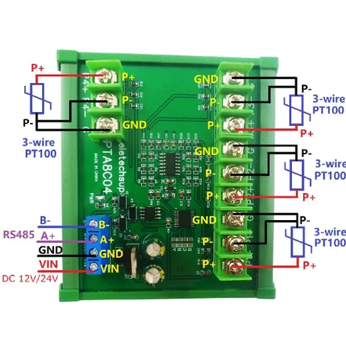 Miniatura 6 de 4ch 500 Celsius PT100 Thermocouple RTD emperature Sensor RS485 Temperature Sensor Module Modbus RTU Board Paperless Recorder (A 12V with Rail Box)