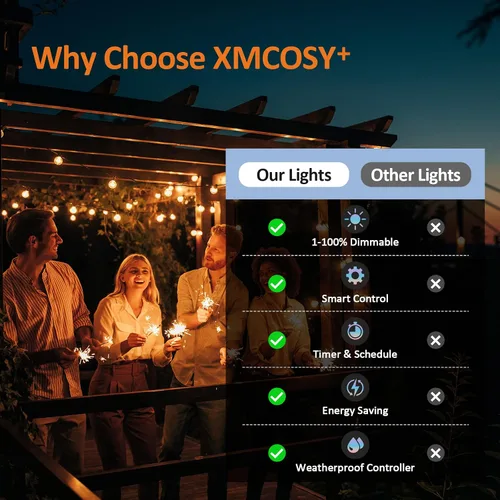 Miniatura 8 de Cadena de luces para exteriores – Cadena de luces al aire libre, impermeable, de 100 pies, luces LED de color blanco cálido regulables, control