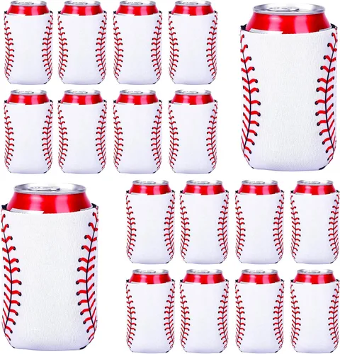 18 fundas plegables para enfriar latas de béisbol | Insulated Neoprene, Beer Drink Beverage Can Bottle Cooler Sleeves, Sports Birthday Party