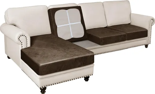 Miniatura 11 de Fundas para sofá modular, funda para sofá con aspecto de cuero, forma de L, 2 piezas, funda elástica suave para sofá seccional, protector de muebles