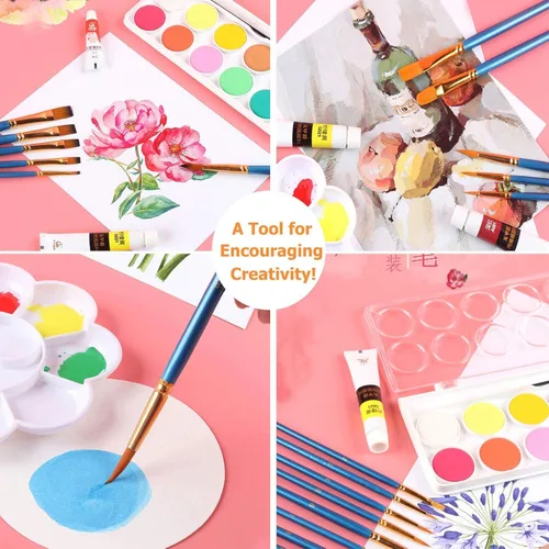 Miniatura 7 de Soucolor - Juego de pinceles para acuarela, 10 unidades de punta redonda y puntiaguda, pinceles profesionales para artistas para lienzos, cerámica