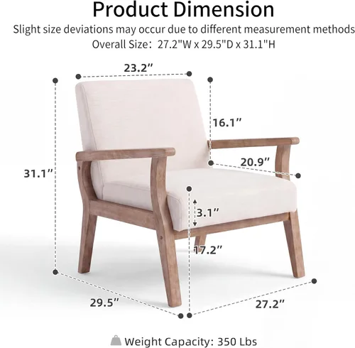 Miniatura 2 de HNY Sillas modernas de mediados de siglo, sillas decorativas de lino con marco de madera maciza, sillón para sala de estar, dormitorio, oficina
