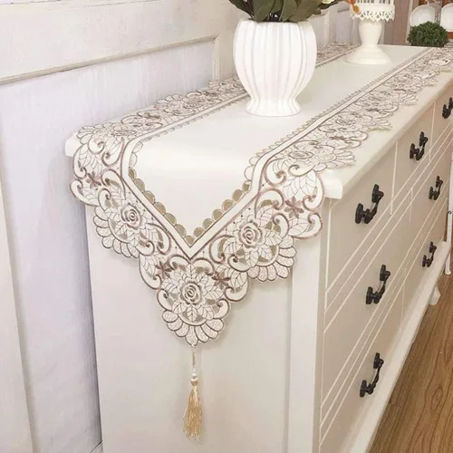 Miniatura 9 de LeLehome - Mantel de encaje bordado con flores color café