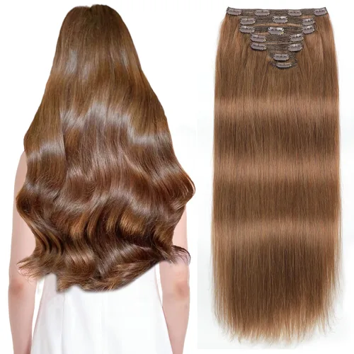 Miniatura 24 de Sisily - Extensiones de cabello con clip de cabello humano real, 30 cm 70 g, balayage de marrón chocolate a rubio, 100% cabello humano Remy