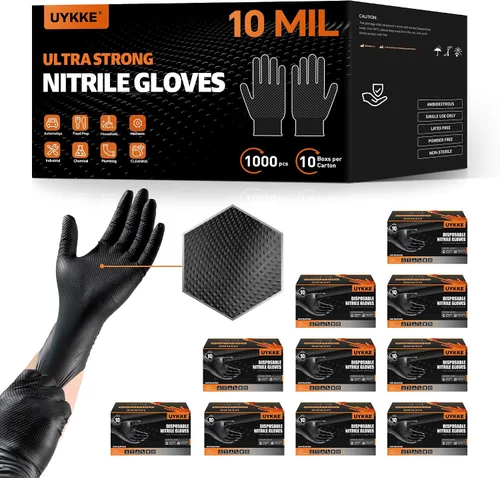 HEAVY DUTY - Guantes de nitrilo de 10 mil, desechables, de goma, guantes de cocina industriales con textura de diamante elevado, sin látex, 1000