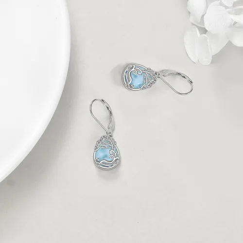Miniatura 105 de Aretes colgantes con forma de lágrima de filigrana de piedra lunar de plata de ley 925 con cierre de palanca para mujer, regalos de joyería