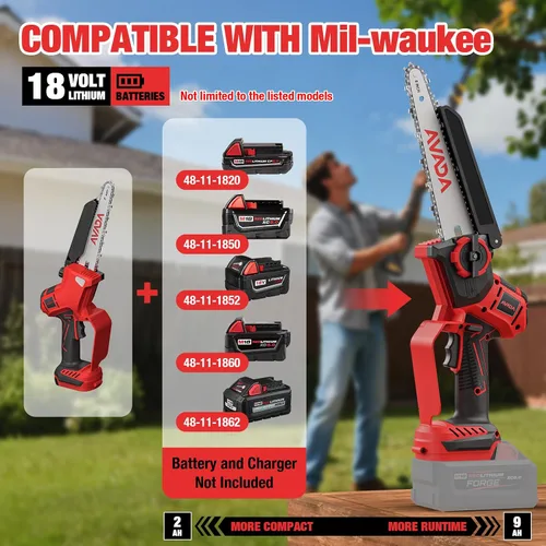 Miniatura 2 de Sierra de poste inalámbrica 2 en 1 de 8 pulgadas y motosierra para batería Mwkee M-18 de 18 V, motor sin escobillas de 1200 W, alcance total