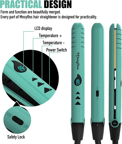 Miniatura 2 de Plancha plana de cerámica de calentamiento rápido 2 en 1, pantalla LCD de temperatura, placas anchas para cabello corto/largo, alisador de viaje