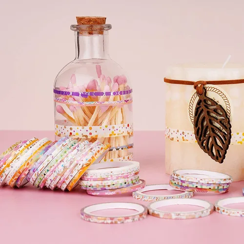Miniatura 7 de Extra - Juego de cinta Washi extra delgada, patrones aleatorios, 80 rollos + paquete de lámina dorada, cinta decorativa para enmascarar súper