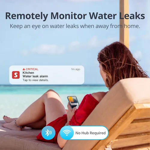 Miniatura 3 de SwitchBot Sensor de agua WiFi, detector inteligente de fugas de agua, alertas ajustables de 100 dB y alertas de aplicaciones, impermeable IP67