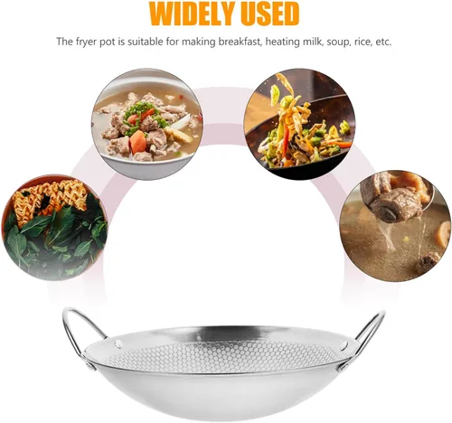 Miniatura 7 de Yardwe Wok Sartén de acero inoxidable Stir Fry Sartenes de 8 pulgadas Olla caliente de hierro Sartén de hierro de doble mango Olla de cocina china