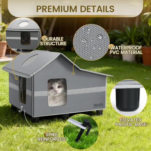 Miniatura 4 de Casa para gatos al aire libre, resistente a la intemperie, casa exterior para gatos salvajes al aire libre, refugio aislado para gatos