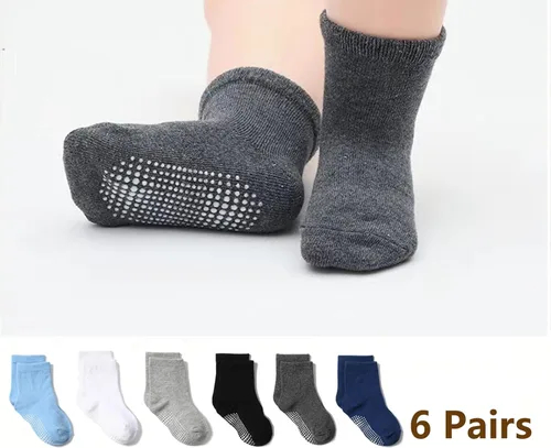 Miniatura 4 de XuoAz Calcetines de bebé con agarres para niños y niñas, calcetines antideslizantes con agarres, 6 pares