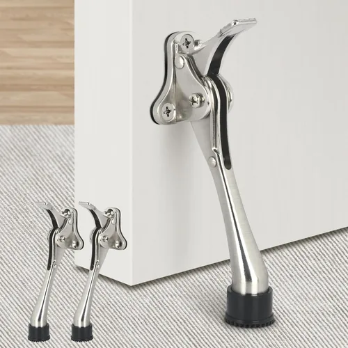 Miniatura 12 de Topes de puerta abatibles de 6 pulgadas con punta de goma antideslizante, soporte inferior resistente de un solo toque, tope de puerta de metal